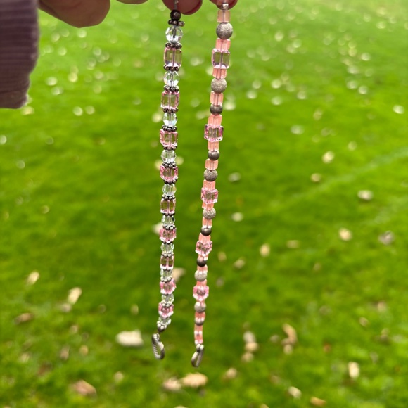 2 Handmade Pink & Clear Crystal w/ Silver Accents Bracelets - Picture 11 of 15